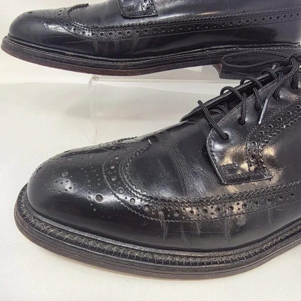 Hanover Wingtip Oxford Shoes Mens 9 D/B MasterFlex Black Leather Brogue USA Good